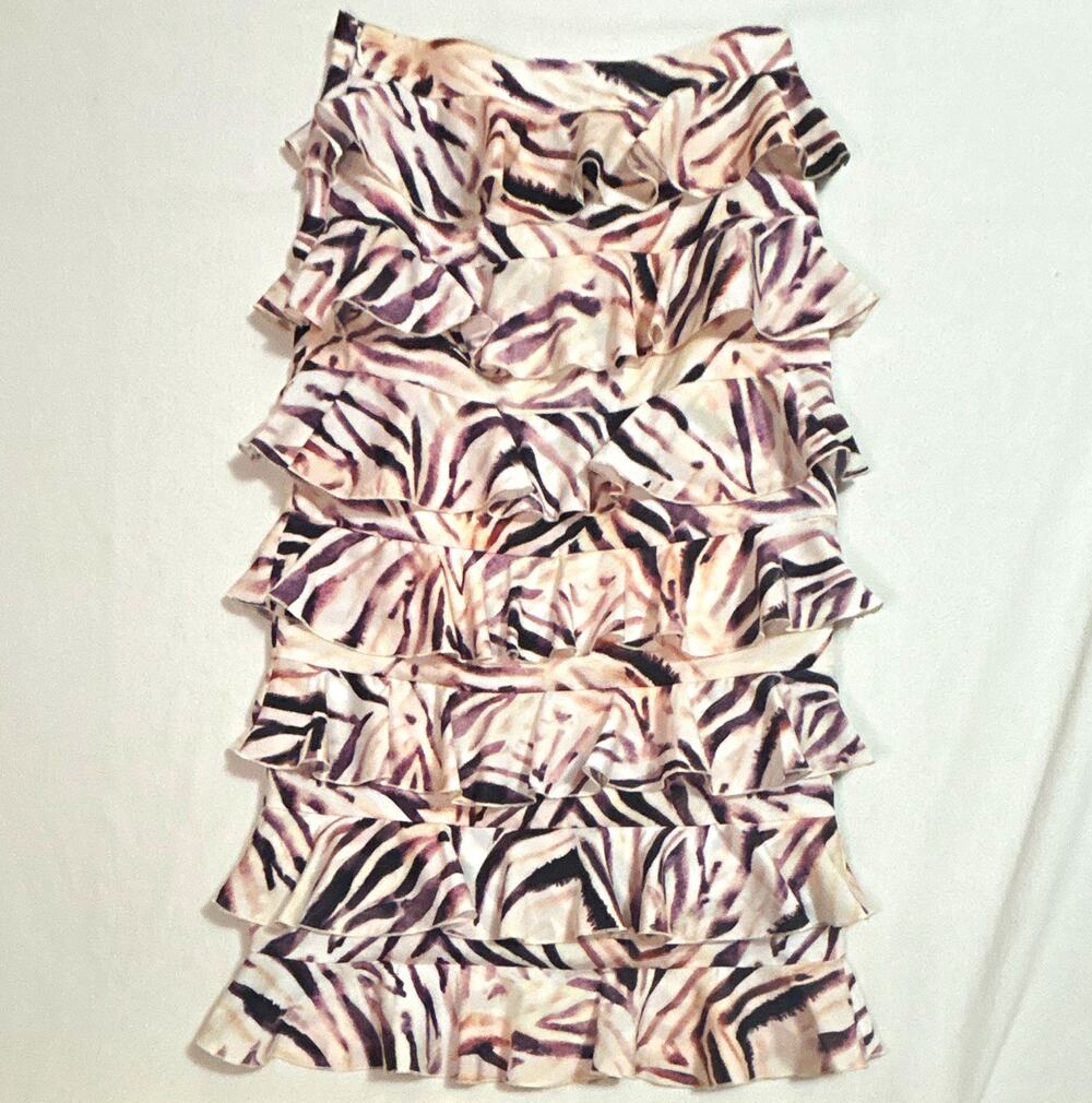 Kendall + Kylie Zebra Animal Print Tiered Ruffle Chiffon Skirt Pink XS